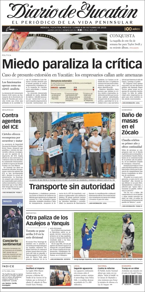 Portada de Diario de Yucatán del lunes, 6 de octubre de 2025
