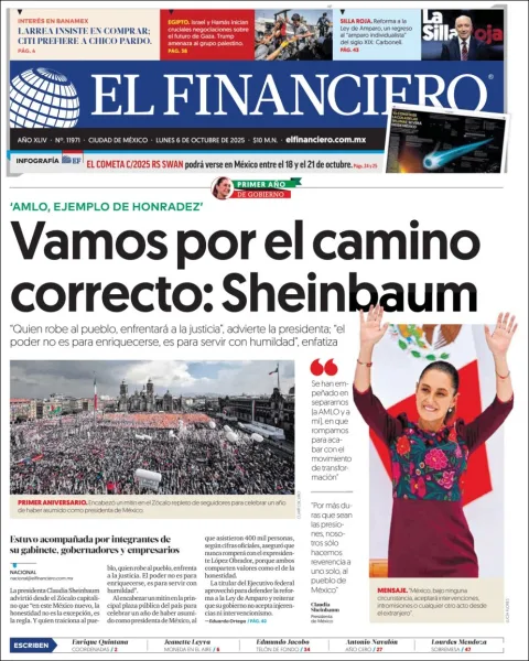 Portada de El Financiero del lunes, 6 de octubre de 2025