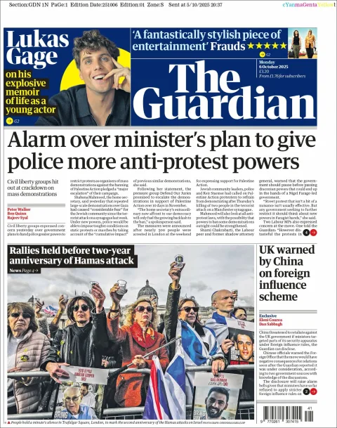 Portada de The Guardian (reino Unido) del lunes, 6 de octubre de 2025