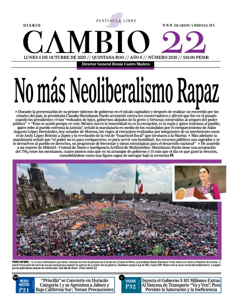 Portada de Diario Cambio 22 (portada) del lunes, 6 de octubre de 2025