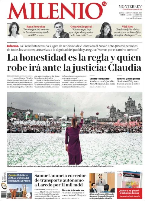 Portada de Milenio del lunes, 6 de octubre de 2025