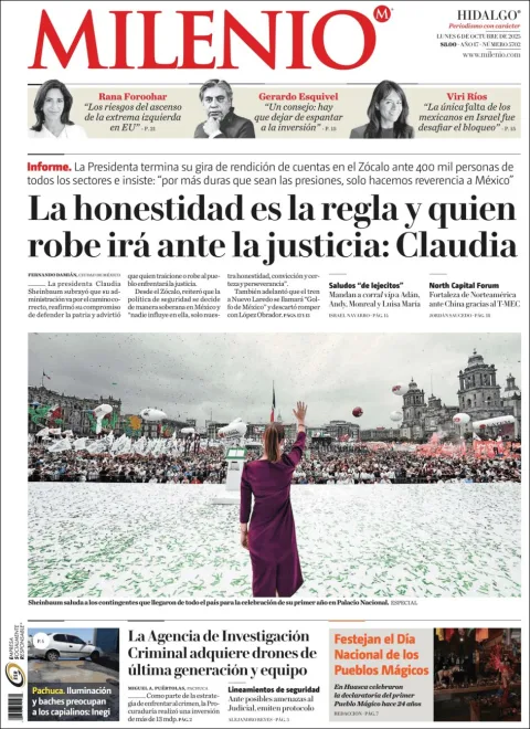 Portada de Milenio Hidalgo del lunes, 6 de octubre de 2025