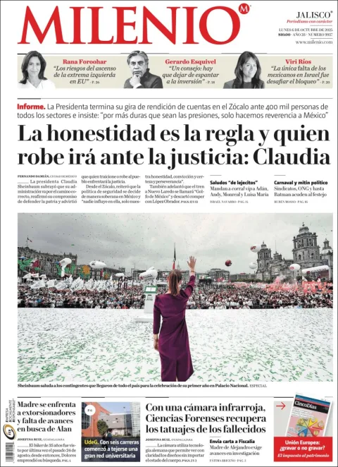 Portada de Milenio Jalisco del lunes, 6 de octubre de 2025