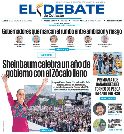 Portada de El Debate de Culiacan del lunes, 6 de octubre de 2025