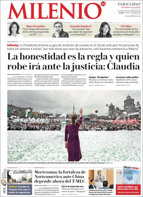 Portada de Milenio Tamaulipas del lunes, 6 de octubre de 2025