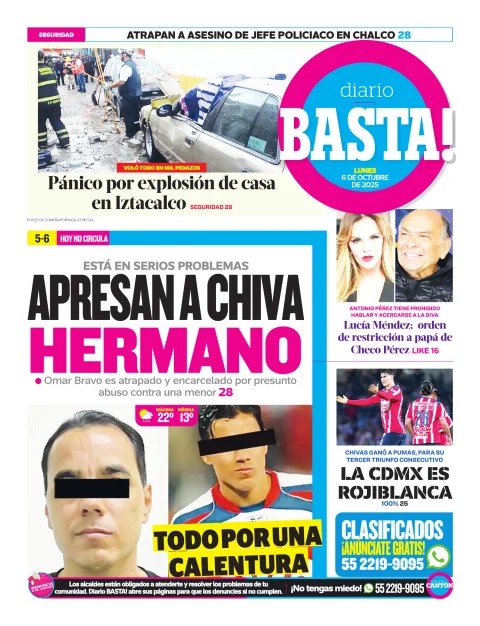 Portada de Basta! (contraportada ) del lunes, 6 de octubre de 2025