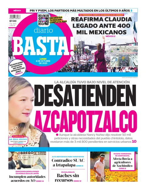 Portada de Basta! (portada) del lunes, 6 de octubre de 2025
