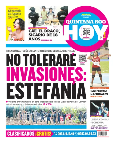 Portada de Quintana Roo Hoy (contraportada) del miércoles, 8 de octubre de 2025