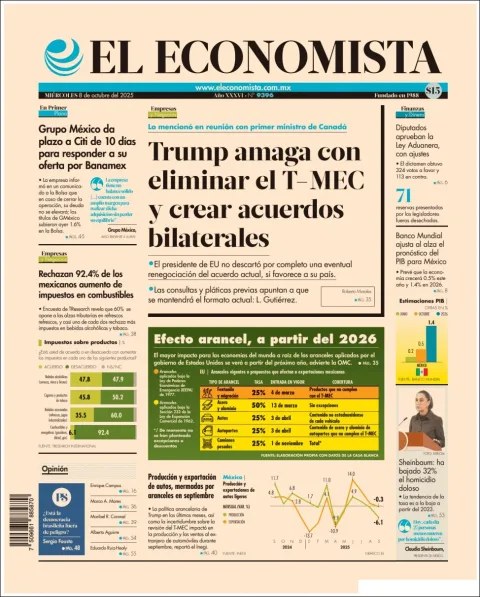 Portada de El Economista del miércoles, 8 de octubre de 2025
