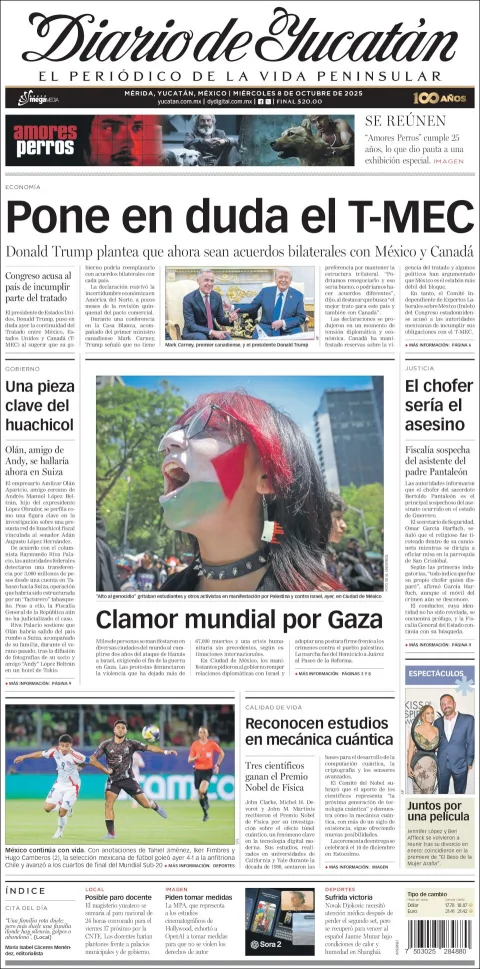 Portada de Diario de Yucatán del miércoles, 8 de octubre de 2025