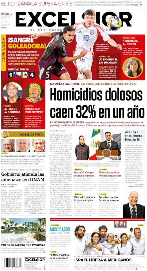 Portada de Excelsior del miércoles, 8 de octubre de 2025
