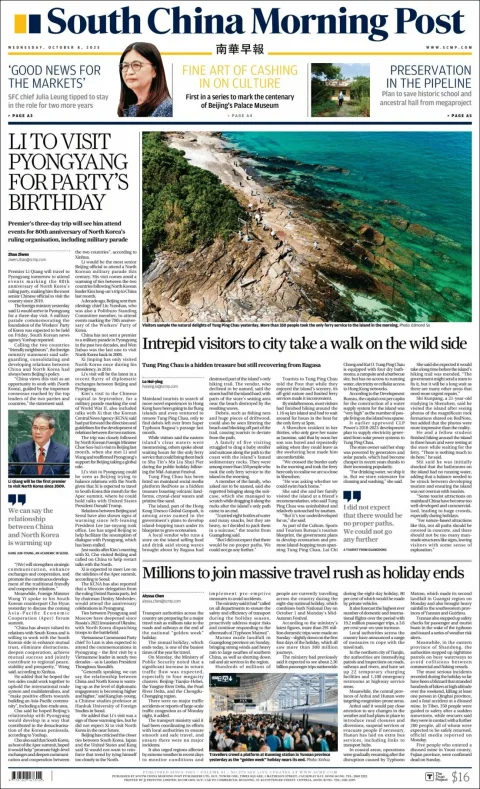 Portada de South China Morning Post del miércoles, 8 de octubre de 2025