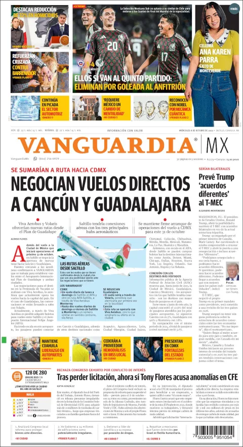 Portada de Vanguardia del miércoles, 8 de octubre de 2025