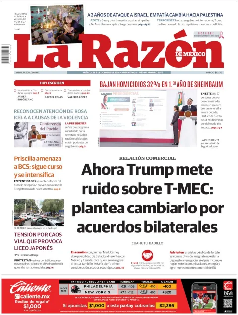 Portada de La Razon del miércoles, 8 de octubre de 2025