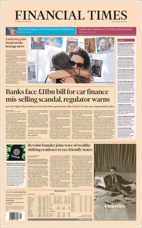 Portada de Financial Times del miércoles, 8 de octubre de 2025
