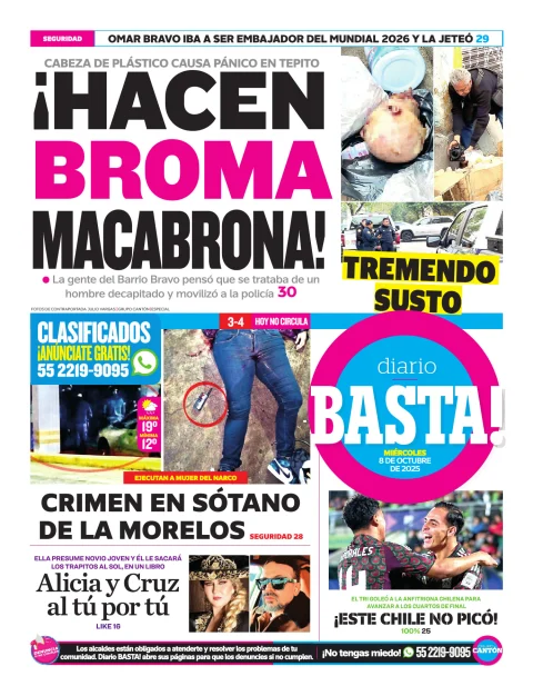 Portada de Basta! (contraportada ) del miércoles, 8 de octubre de 2025