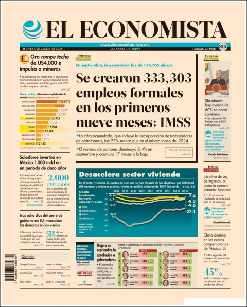 Portada de El Economista del jueves, 9 de octubre de 2025