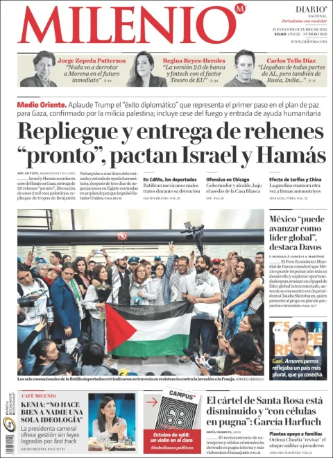 Portada de Milenio del jueves, 9 de octubre de 2025