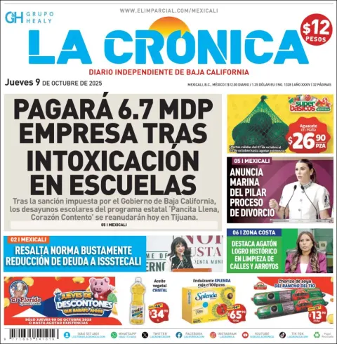Portada de La Cronica del jueves, 9 de octubre de 2025