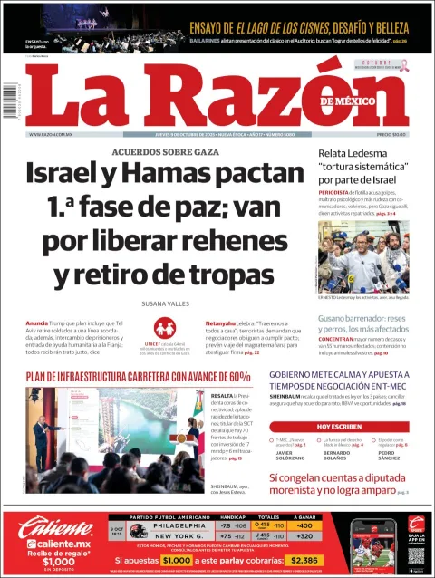Portada de La Razon del jueves, 9 de octubre de 2025