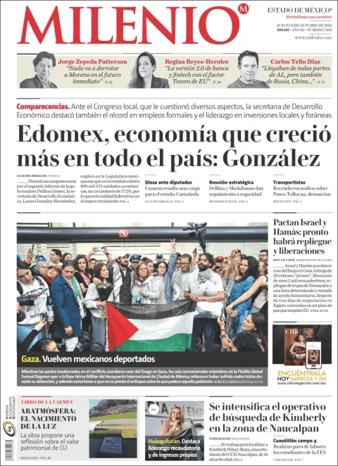 Portada de Milenio Edo de Mexico del jueves, 9 de octubre de 2025