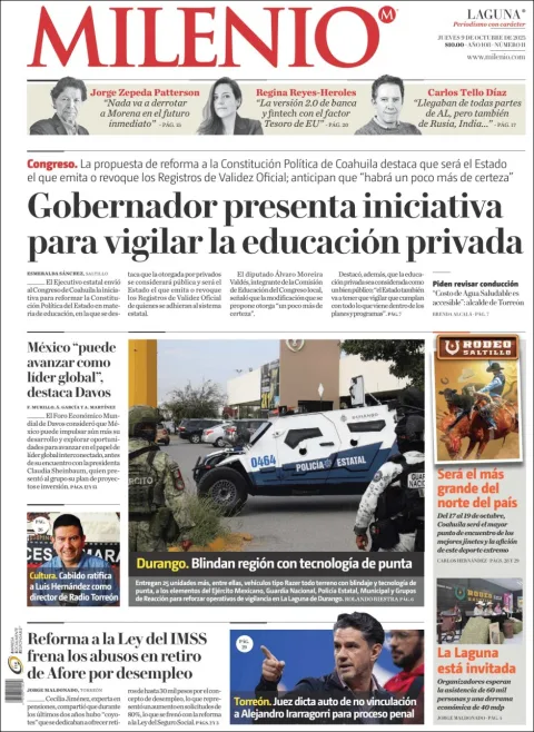 Portada de Milenio Laguna del jueves, 9 de octubre de 2025
