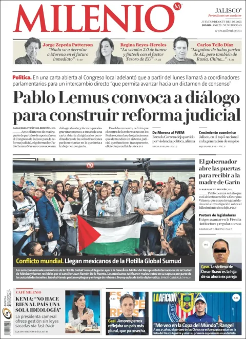 Portada de Milenio Jalisco del jueves, 9 de octubre de 2025