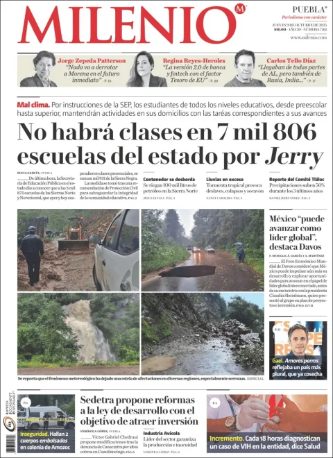 Portada de Milenio Puebla del jueves, 9 de octubre de 2025