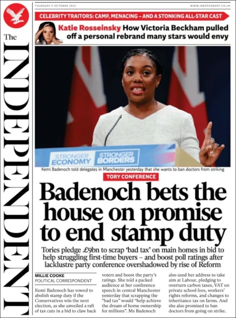 Portada de The Independent del jueves, 9 de octubre de 2025