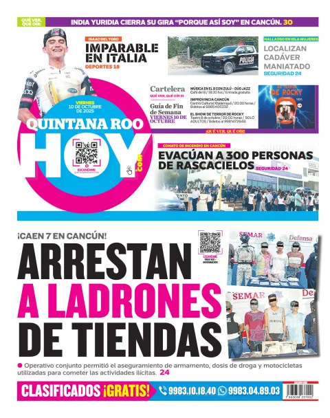 Portada de Quintana Roo Hoy (contraportada) del viernes, 10 de octubre de 2025