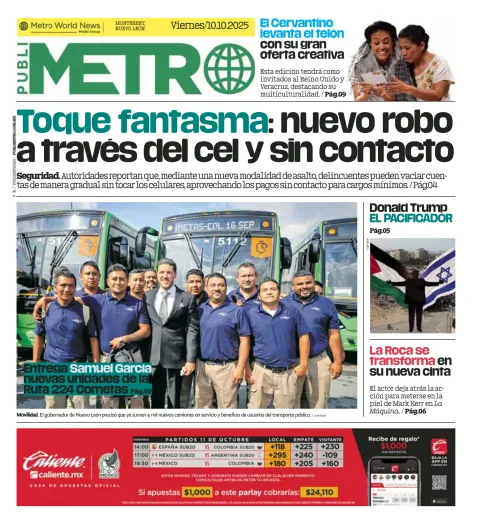 Portada de Publimetro Monterrey del viernes, 10 de octubre de 2025