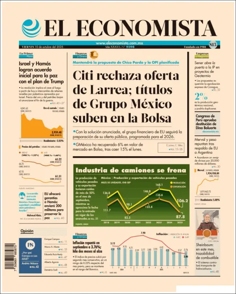 Portada de El Economista del viernes, 10 de octubre de 2025