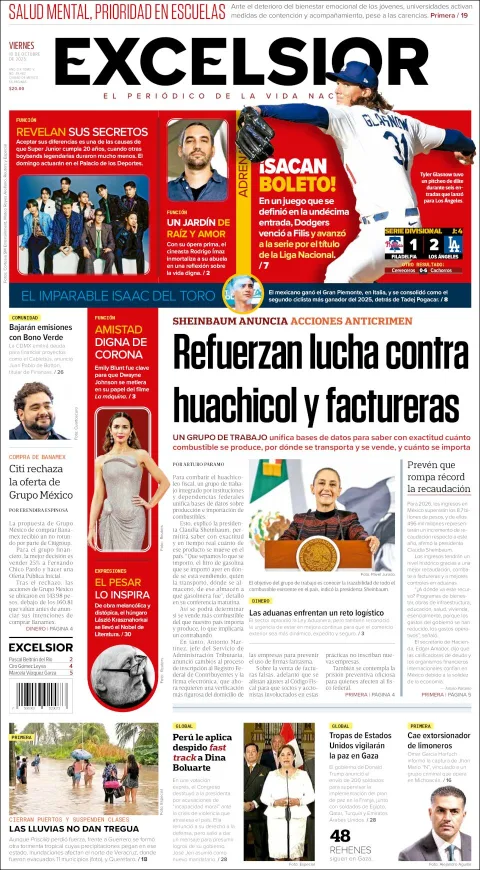 Portada de Excelsior del viernes, 10 de octubre de 2025
