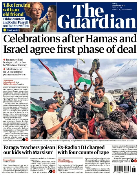 Portada de The Guardian (reino Unido) del viernes, 10 de octubre de 2025
