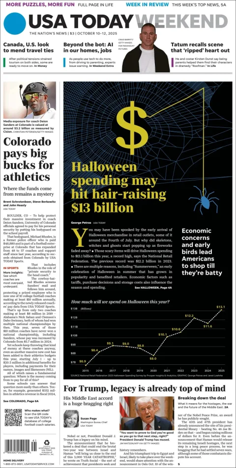 Portada de Usa Today del viernes, 10 de octubre de 2025