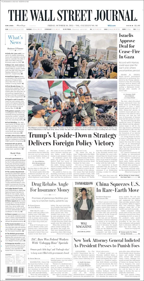 Portada de The Wall Street Journal del viernes, 10 de octubre de 2025