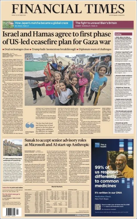 Portada de Financial Times del viernes, 10 de octubre de 2025