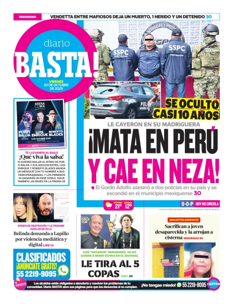 Portada de Basta! (contraportada ) del viernes, 10 de octubre de 2025