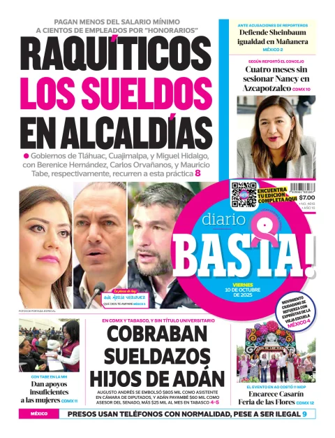 Portada de Basta! (portada) del viernes, 10 de octubre de 2025