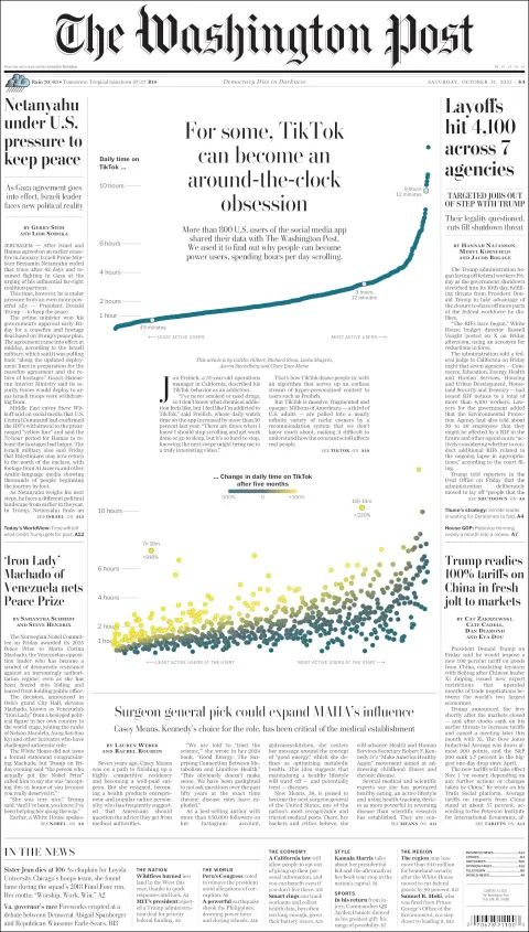 Portada de The Washington Post del sábado, 11 de octubre de 2025