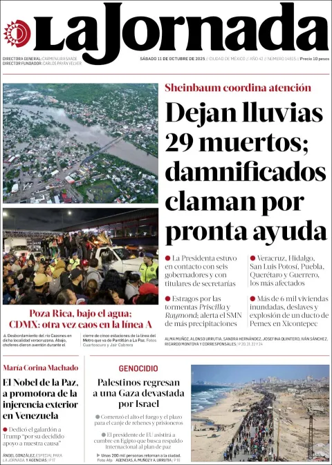 Portada de La Jornada del sábado, 11 de octubre de 2025