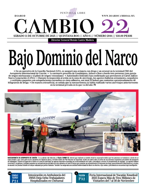 Portada de Diario Cambio 22 (portada) del sábado, 11 de octubre de 2025