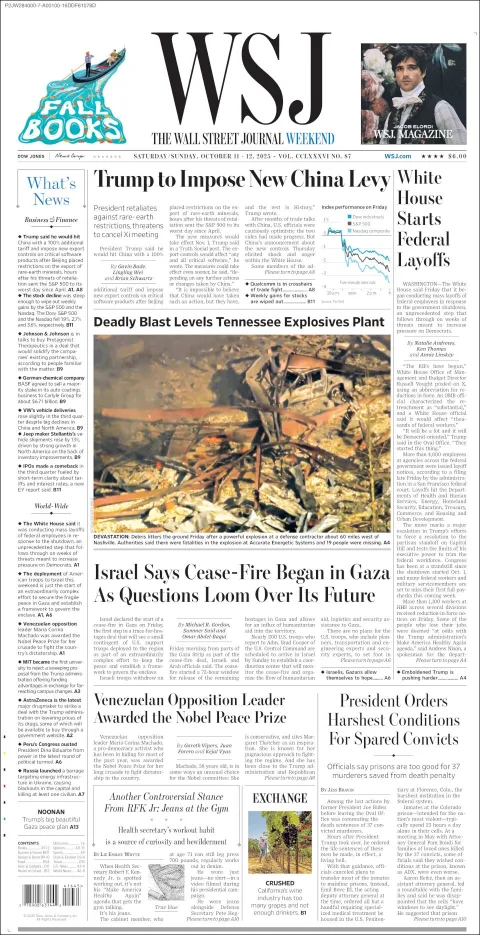 Portada de The Wall Street Journal del sábado, 11 de octubre de 2025