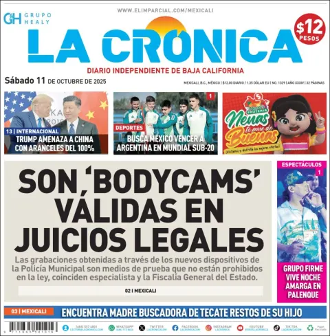 Portada de La Cronica del sábado, 11 de octubre de 2025