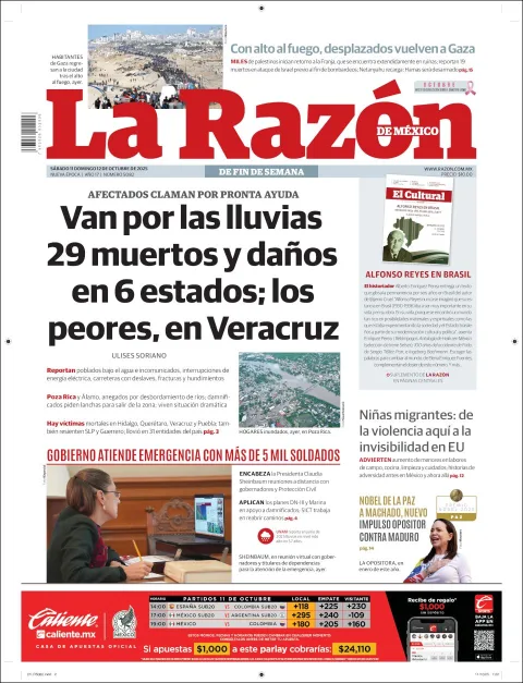 Portada de La Razon del sábado, 11 de octubre de 2025