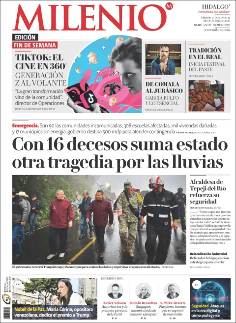 Portada de Milenio Hidalgo del sábado, 11 de octubre de 2025