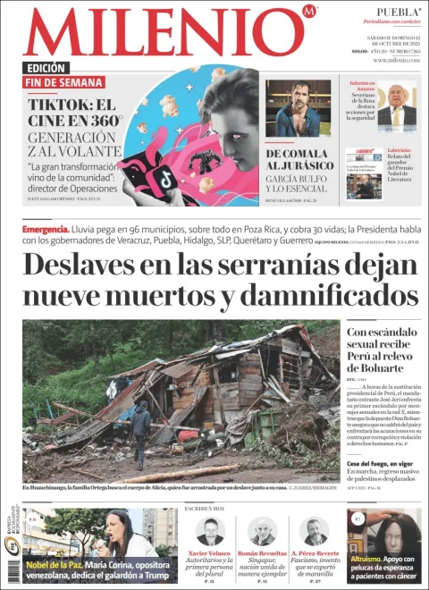Portada de Milenio Puebla del sábado, 11 de octubre de 2025