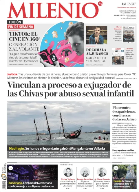 Portada de Milenio Jalisco del sábado, 11 de octubre de 2025