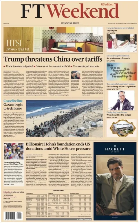 Portada de Financial Times del sábado, 11 de octubre de 2025