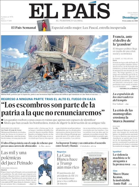 Portada de El Pais del domingo, 12 de octubre de 2025